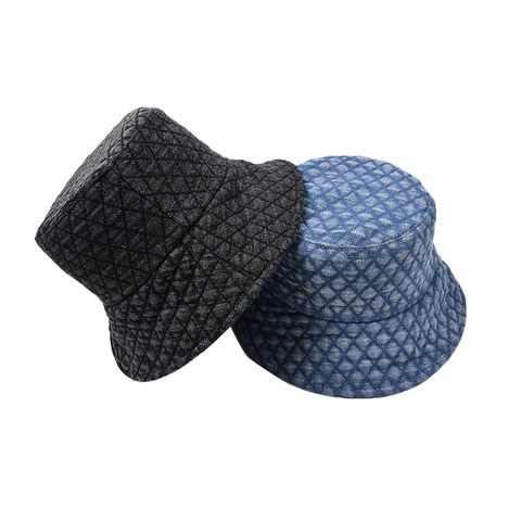 Kids Bucket Hat Quilted Cotton Thickened Warm Autumn Winter Fashion Solid Color Flat Top Wide Brim Sun Protection Cap