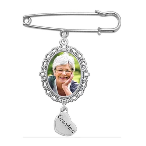 Broche De Plateau Photo DIY Épingle De Sécurité Charmes De Bouquet De Mariage Pendentif Cœur Alliage Verre Commémoratif