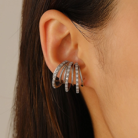 Luxury Copper Zirconia Multi-layer Ear Cuff For Women Geometric Non Pierced Spiral Ear Clip Fashion Jewelry Gift