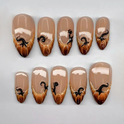 Halloween Spook Amandel Press On Nails ABS Plastic Gradiënt Frans Afneembare Kunstnagels Voor Manicure