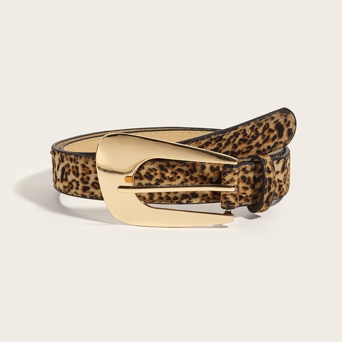 Damen Leopardenmuster PU Leder Gürtel Vintage Koreanische Mode Gold Legierung Dornschließe Schmale Taille Strap Für Jeans Zubehör