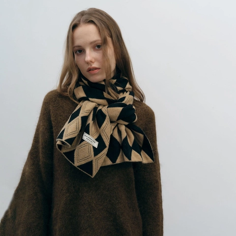 Sciarpa In Maglia A Rombi Argyle Inverno Caldo Finta Cashmere Morbido Chic Avvolgimento Collo Donna