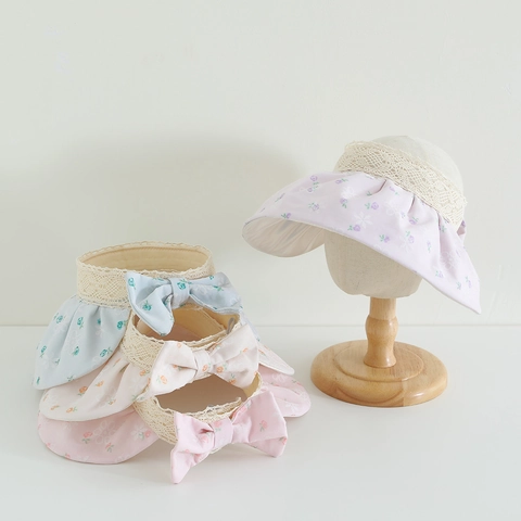 Sombrero De Sol Niñas Floral Encaje Lazo Plegable Ala Ancha Protección Solar Exterior Princesa Gorra Concha