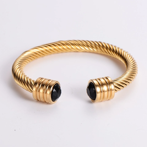 Bracciale Rigido A Cavo Ritorto Acciaio Inossidabile Con Zirconi Stile Hip Hop Punk Gioielli Per Uomo Donna