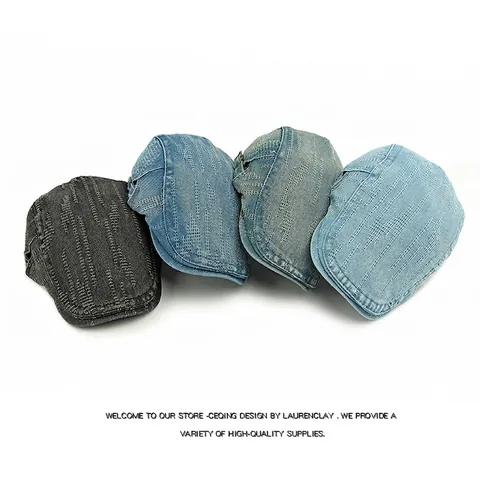 Vintage Washed Denim Ivy Cap For Men Women Adjustable Metal Buckle Flat Cap Cotton Jacquard Retro Hat