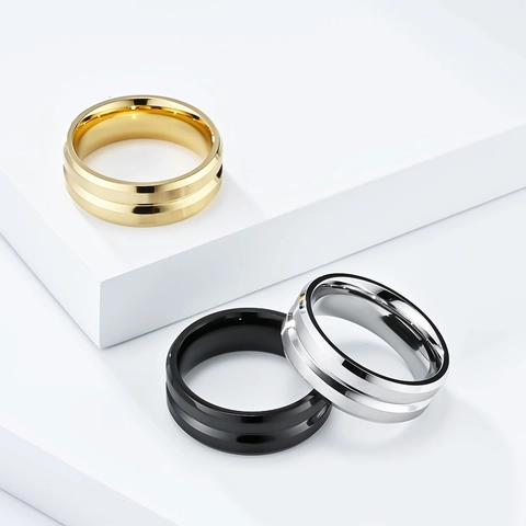 Edelstahl Ring Bandring Mit Gekerbter Gebürsteter Matter Mitte Und Polierten Kanten Minimalistischer Schmuck Unisex