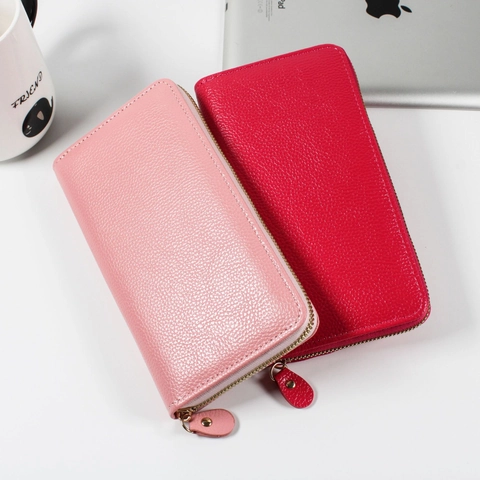 Damen Geldbörse Lang Lychee Muster PU Leder Große Kapazität Reißverschluss Clutch Multi Kartenfächer Elegant Einfach