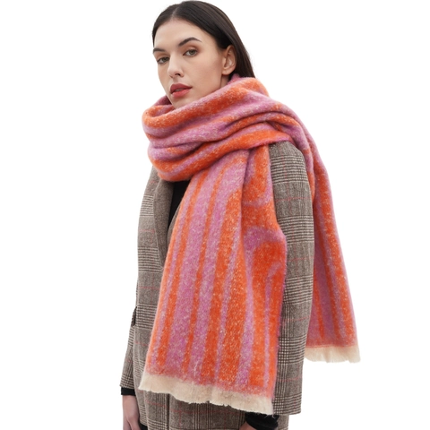 Écharpe Châle Doux Style Mohair Chaud Hiver Automne Motif Jacquard Géométrique Avec Longs Glands Pour Femmes Chic