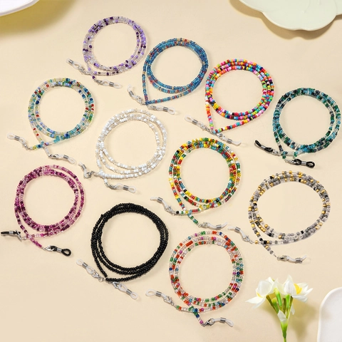 Bunte Glasperlen Brillenkette Rutschfeste Maskenkordel Für Damen Böhmisches Halsband Edelstahl Karabinerverschluss