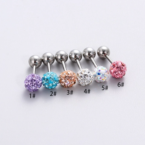 Shiny Czech Rhinestone Ball Ear Cartilage Studs Stainless Steel Screw Back Minimalist Piercing Jewelry For Women