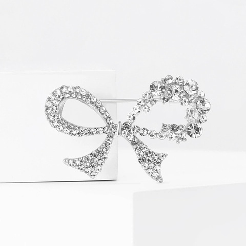 Broche Nœud Élégante Alliage Strass Bijoux De Mode Pour Femmes Accessoire De Costume Manteau Robe