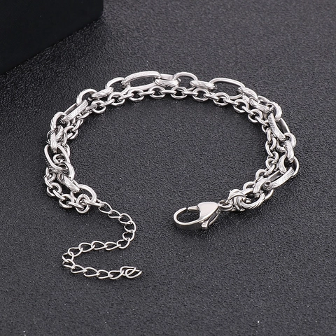 Minimalist Double Layer Chain Bracelet 316L Stainless Steel Adjustable Lobster Clasp Industrial Style Unisex Jewelry