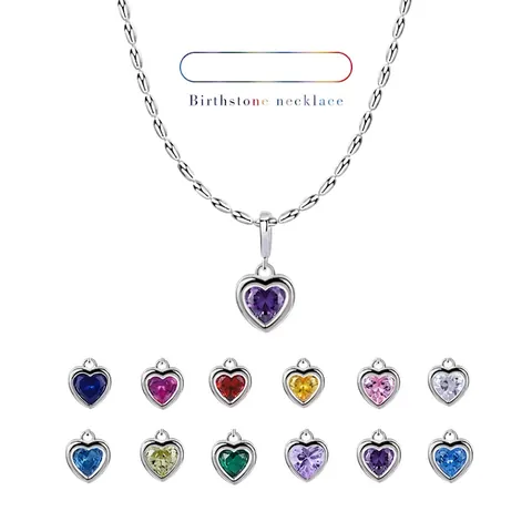 925 Sterling Silver Heart Birthstone Pendant Necklace For Women Zirconia Spinel Crystal Romantic Sweet Fashion Jewelry Gift