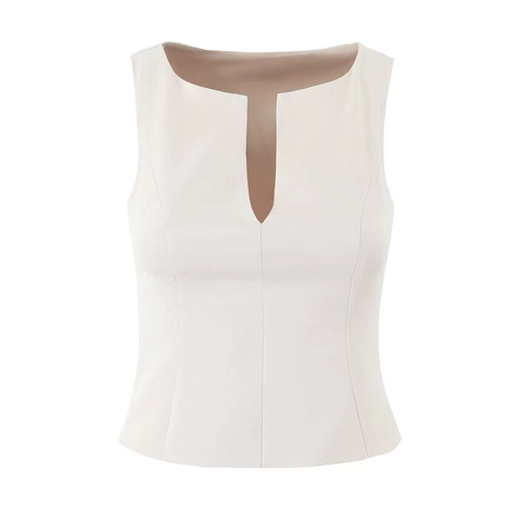 Women Slim Fit Tank Top V-Neck Notch Sleeveless Polyester Spandex Minimalist Side Zipper Camisole