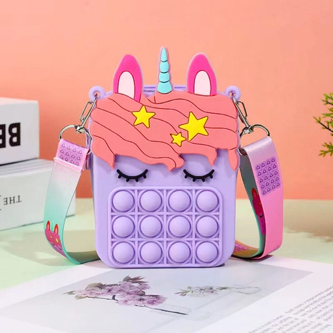 Unicorn Crossbody Bag Silicone Pop It Fidget Toy Shoulder Purse For Kids Girls Waterproof Lightweight Adjustable Strap