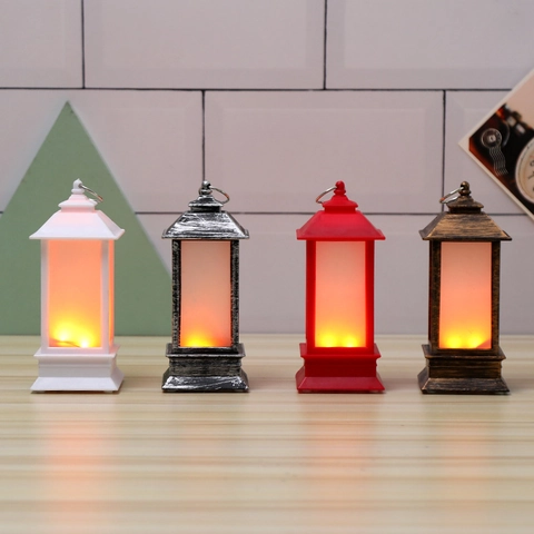 Retro Christmas LED Lantern Simulation Flame Light Portable Plastic Desktop Hanging Holiday Ornament