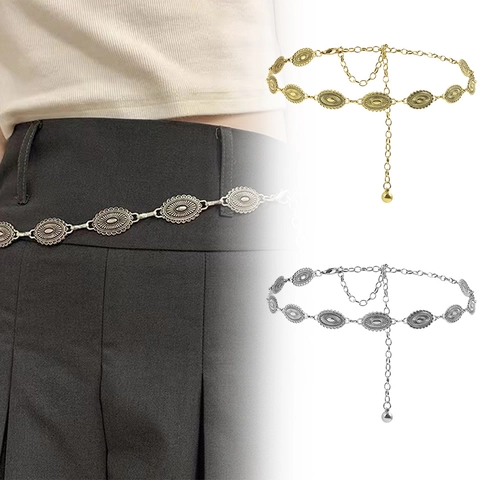 Retro Bohemian Taillenkette Metalllegierung Geschnitztes Sonnenmuster Verstellbar Für Damen Kleid Accessoires