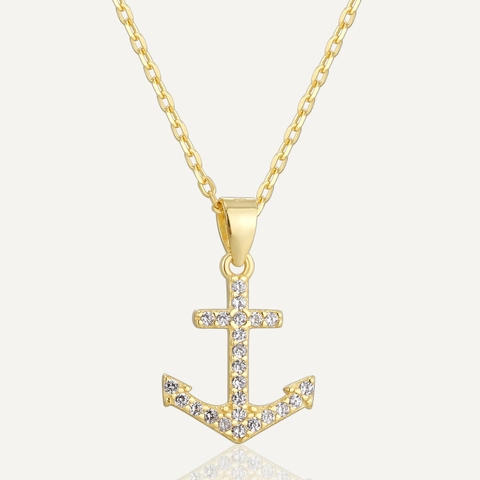 925 Sterling Silber Anker Anhänger Halskette Für Damen Vergoldet Zirkonia Nautische Schlüsselbeinkette Hip Hop Punk
