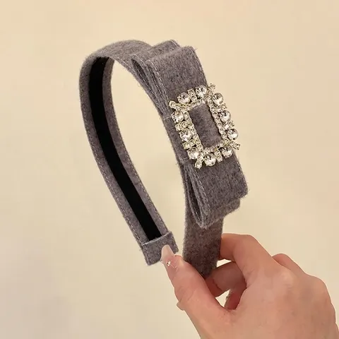 Elegantes Beflocktes Samt Stirnband Breites Gepolstertes Haarband Rechteckige Strass Schnalle Französisch Vintage Damen Haarschmuck