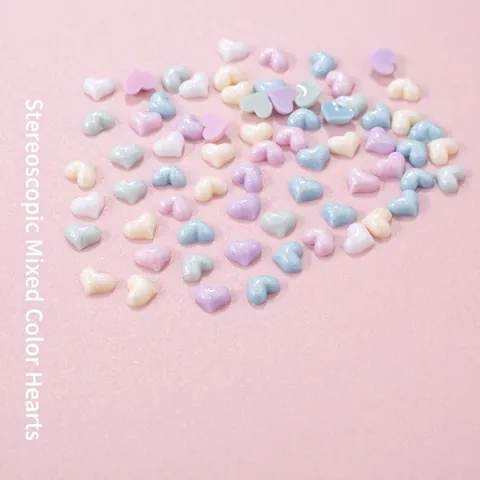 Heart Nail Art Charms Mixed Macaron Colors Resin Glitter 3D Flatback Rhinestones For DIY Manicure Decoration