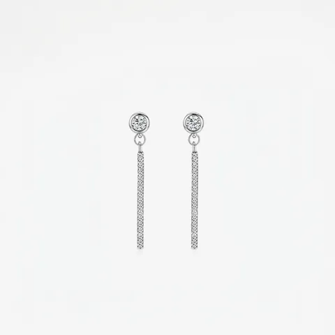 925 Sterling Silver Long Bar Drop Earrings Sparkling Cubic Zirconia Micropave Inlaid Elegant Jewelry For Women