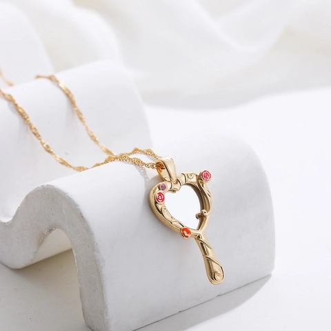 Collar Guardapelo Con Espejo De Corazón De Acero Inoxidable Colgante De Flor De Rosa De Esmalte Joyería Retro Y2K Para Mujer