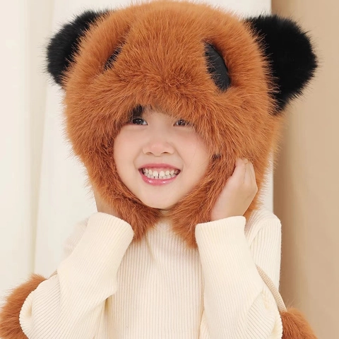 Παιδικό Καπέλο Panda Plush Trapper Faux Fur Winter Warm Earflap Cap Με Πομ Πομ Αντιανεμικό Χαριτωμένο Για Παιδιά