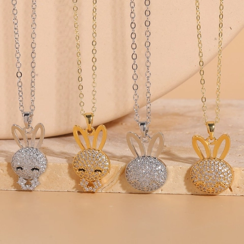Collana Minimalista con Ciondolo a Coniglio in Rame Lusso Leggero Zirconia Intarsiata Gioielli Animali per Donna Elegante