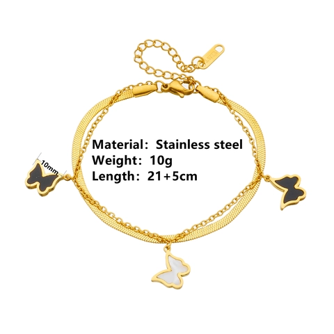 Pulsera Doble Capa Mariposa Acero Inoxidable Cadena De Serpiente Joyería Colgante Esmalte Ajustable Para Mujeres Niñas