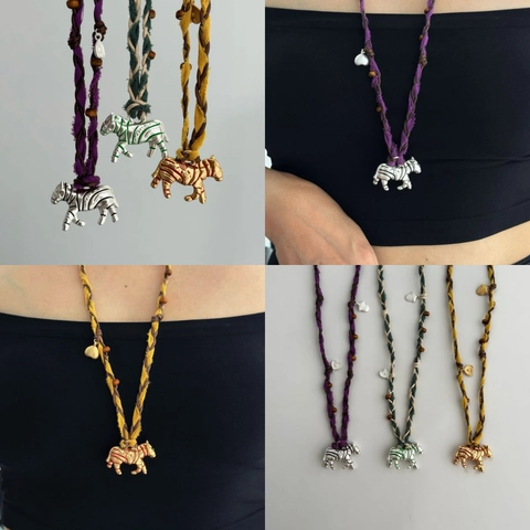 Zebra Pendant Necklace With Alloy Zebra Cotton Rope And Wood Beads Bohemian Ethnic Animal Style For Women Unique Design
