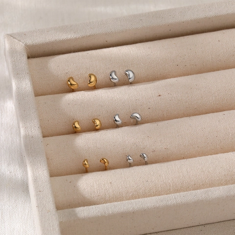 Minimalist Bean Stud Earrings 316L Stainless Steel PVD Gold Plated Smooth Polished Jewelry For Women Fashion Accessories