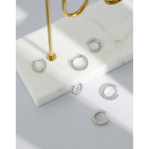 925 Sterling Silver Beaded Hoop Earrings For Women Minimalist French Style Vintage 18K Gold Plated Bubble Round Ear Buckle Jewelry