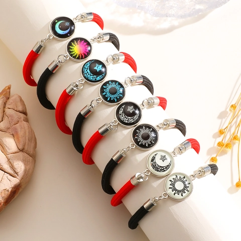 Leuchtendes Sonne Mond Geflochtenes Seil Paar Armband Set Einstellbar Legierung Zeitstein Hand Schmuck Für Liebhaber Geschenk