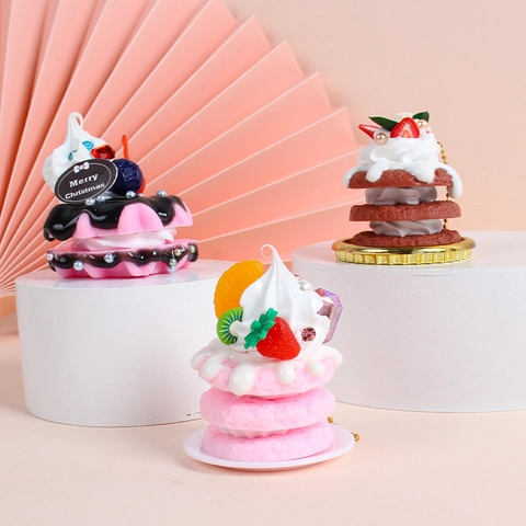 Simulation Cake Dessert Keychain PVC Resin Artificial Food Waffle Macaron Bag Charm Fruit Cream Decoration Cute Miniature Ornament For Girls Gifts