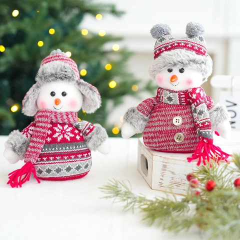Ornamenti Per Bambole Di Pupazzo Di Neve Di Natale Statuina Di Peluche In Maglia Per Decorazione Festiva Rosso Grigio