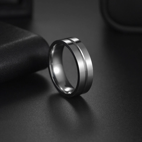 Minimalist Stainless Steel Band Ring Center Groove Polished Industrial Style Jewelry For Men And Women Silver Color