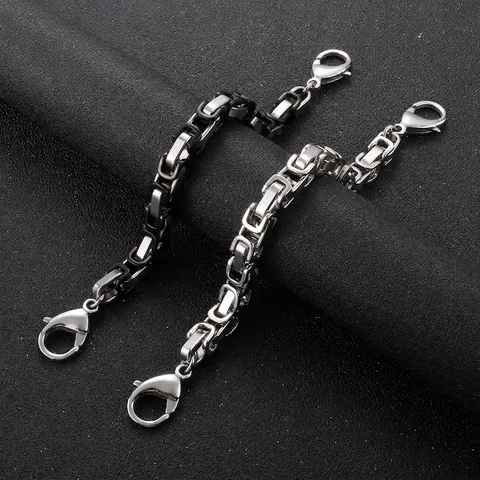 Men Byzantine Chain Bracelet Stainless Steel Bicolor Black Silver Square Link Jewelry Streetwear Industrial Style