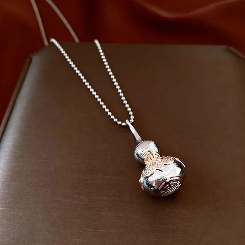 Halskette Mit Flaschenkürbis Anhänger Kupfer Strass Strukturierte Verstellbare Perlenkette Vintage Chinesischer Stil Damen