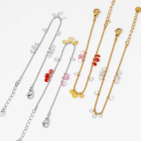 Bracelet Et Bracelet De Cheville En Acier Inoxydable Zircon Goutte Deau Pour Femmes Style Coréen Étanche Bijoux
