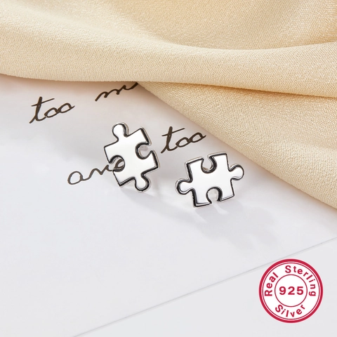 S925 Sterling Silber Puzzle Ohrstecker Minimalistische Geometrische Jigsaw Ohrringe Für Damen Einzigartige Mode Schmuck Zubehör