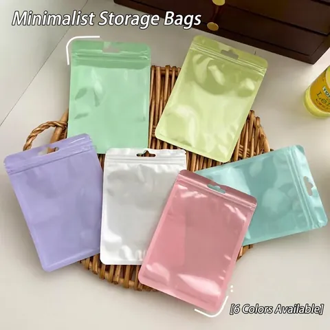Macaron Color Self Sealing Packaging Bags Translucent Matte Plastic Jewelry Small Cards Storage With Hanging Hole Reusable