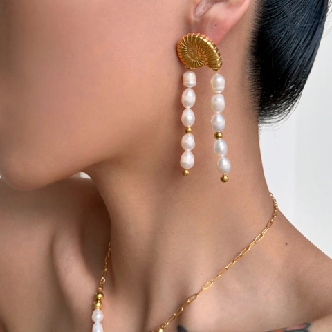 Vintage Gold Edelstahl Conch Muschel Ohrstecker Mit Künstliche Perle Quaste Sommer Strand Hänger Schmuck Für Damen