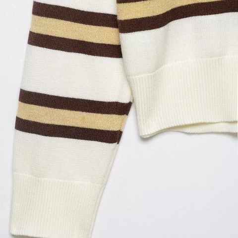 Suéter Polo De Punto A Rayas Para Mujer Top De Manga Larga Estilo Preppy Casual De Poliéster Tejido