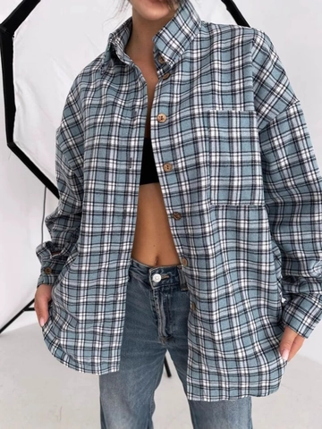 Women Plaid Shirt Long Sleeve Cotton Polyester Button Down Lapel Loose Fit Casual Retro Blouse With Pockets