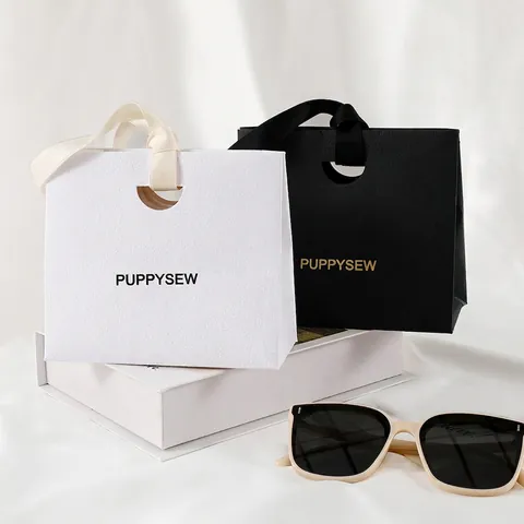Elegant Gift Paper Bags With Satin Ribbon Handle Textured Paper Jewelry Packaging For Cosmetics Small Gifts Luxury Style