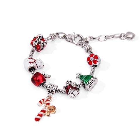 Kerst Bedelarmband Verzilverde Zinklegering Kerstman Sneeuwpop Emaille Slangenketting Vakantie Sieraden
