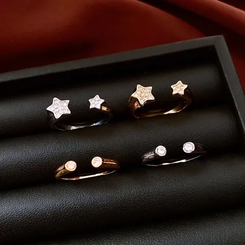 Minimalist Star Moon Open Adjustable Rings Copper Zircon Artificial Pearl Elegant Fashion Jewelry For Women Girls Gift