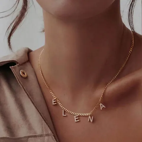 Collana con Pendente a Lettera Iniziale in Acciaio Inossidabile per Donna Pave Zirconia DIY Gioielli di Moda Oro Argento