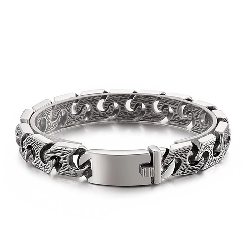 Pulsera De Acero Inoxidable 316L Hombre Retro Distressed Punk Rock Estilo Industrial Metal Cepillado Eslabón En S