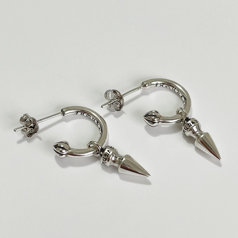 Gothic 925 Sterling Silver Spike Dangle Earrings Vintage Cross Engraved Punk Rock Style Jewelry For Men And Women